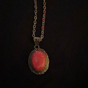 Pink Agate gemstone with stainless steel 18 inch chain